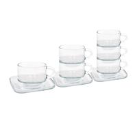 LAV 12pc Cozy Stacking Glass Coffee Cups & Saucer Set - 270ml in Clear LAV Clear