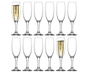 LAV 12x 220ml Empire Glass Champagne Flutes - Reusable Wedding Anniversary Birthday Hen Party Prosecco Wine Cocktail Drinking Glasses Set