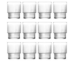 LAV 12x 325ml Helen Stacking Whisky Glasses - Cut Glass Whiskey Rum Vodka Gin Scotch Ice Old Fashioned Cocktail Drinking Tumbler Gift Set
