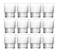 LAV 12x Clear 230ml Helen Stacking Whisky Glasses - Cut Glass Whiskey Rum Vodka Gin Scotch Ice Old Fashioned Cocktail Drinking Tumbler Gift Set