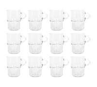 LAV 12x Clear 350ml Cozy Stacking Glass Coffee Cups - Latte Tea Hot Chocolate Cappuccino Espresso Drinking Mugs Glasses Set with Handle