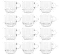 LAV 12x Clear 90ml Cozy Stacking Glass Espresso Cups - Coffee Latte Tea Hot Chocolate Macchiato Drinking Mugs Glasses Set with Handle