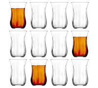 LAV 12x Clear Dimpled 115ml Klasik Glass Tea Cup Set - Turkish Coffee Latte Drinking Teacup Cups Mugs Birthday Presents Gifts