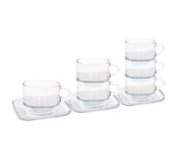 LAV 270ml Cozy Stacking Glass Coffee Cups & Saucer Set - Clear - Latte Tea Hot Chocolate Cappuccino Espresso Drinking Mugs Glasses Set