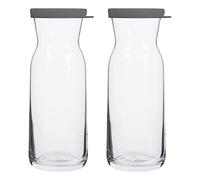 LAV 2x Grey Lid 700ml Fonte Glass Carafe - Water Wine Juice Fridge Storage Pitcher Jug Set | Bedside Laundry Dispenser Bottle Jar