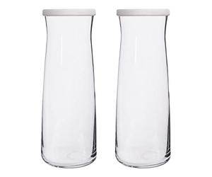 LAV 2X White Lid 1.2L Vera Glass Carafe - Water Wine Juice Fridge Storage Pitcher Jug Set | Bedside Laundry Dispenser Bottle Jar