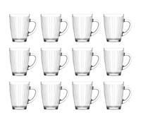 LAV 300ml Hestia Glass Mugs - Clear - 12x Latte Tea Hot Chocolate Cappuccino Espresso Drinking Mugs Glasses Set with Handle