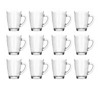 LAV 400ml Hestia Glass Mugs - Clear - 12x Latte Tea Hot Chocolate Cappuccino Espresso Drinking Mugs Glasses Set with Handle