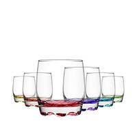 Set of 6 Coloured Base Glasses Set Tumbler Juice Whiskey Wine Glass 290ml Multi