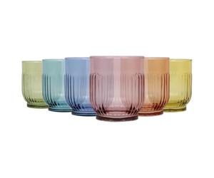 LAV 6x 330ml Tokyo Whisky Glasses - Full Colour - Cut Glass Whiskey Rum Vodka Gin Scotch Ice Old Fashioned Cocktail Drinking Tumbler Gift Set