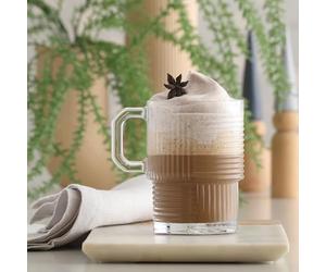 LAV 6x Clear 270ml Helen Stacking Glass Coffee Cups - Latte Tea Hot Chocolate Cappuccino Espresso Drinking Mugs Glasses Set with Handle