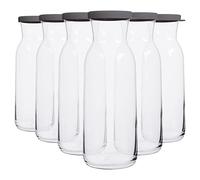 LAV 6x Grey Lid 1.2L Fonte Glass Carafe - Water Wine Juice Fridge Storage Pitcher Jug Set | Bedside Laundry Dispenser Bottle Jar