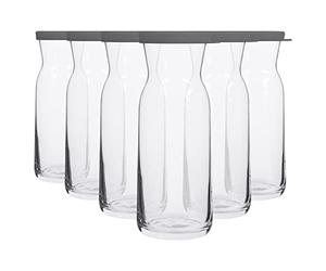 LAV 6x Grey Lid 700ml Fonte Glass Carafe - Water Wine Juice Fridge Storage Pitcher Jug Set | Bedside Laundry Dispenser Bottle Jar