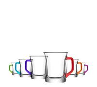 LAV 6x Multicolour Handle 225ml Zen+ Glass Coffee Mugs - Tea Latte Cappuccino Hot Chocolate Drink Drinking Glasses Cups Set