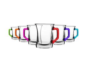 LAV 6X Multicolour Handle 225ml Zen+ Glass Coffee Mugs - Tea Latte Cappuccino Hot Chocolate Drink Drinking Glasses Cups Set
