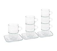 LAV Cozy Stacking Glass Coffee Cups & Saucers 12pc Set - 350ml in Clear LAV Clear