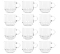 LAV 12x Clear 90ml Cozy Stacking Glass Espresso Cups - Coffee Latte Tea Hot Chocolate Macchiato Drinking Mugs Glasses Set with Handle