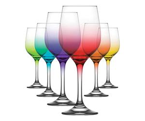 LAV Fame Ombre Wine Glass Set of 6 Multicoloured Glassware - 395ml/13.3oz - Party Stemware Red White Wine Glasses for Champagne, Prosecco Drinking Parties