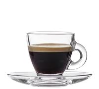 Lav Glass Coffee Cups and Saucers Set of 6 - Small Espresso Cups With Handle 3 oz - Clear Coffee Mug Latte Set - Made in Europe