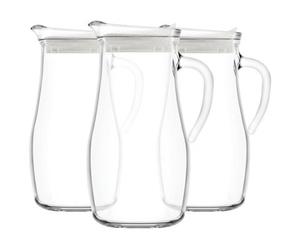 LAV Glassware 3X 1.8L Misket Glass Water Jugs With White Silicone Lid - Kitchen Drinks Pitcher Dispenser Container Carafe Bottle