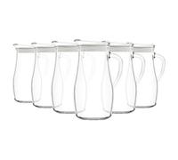 LAV 1.8L Misket Glass Water Jugs with Silicone Lid - Clear/White - 6x Large Kitchen Juice Milk Iced Tea Drinks Fridge Pitcher Dispenser Container Carafe Bottle