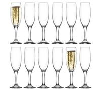 LAV 12x 220ml Empire Glass Champagne Flutes - Reusable Wedding Anniversary Birthday Hen Party Prosecco Wine Cocktail Drinking Glasses Set