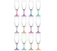 LAV 190ml Misket Glass Champagne Flutes - Coloured Stem - 12x Reusable Wedding Anniversary Birthday Hen Party Prosecco Wine Cocktail Glasses Set