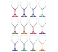 LAV 260ml Misket Wine Glasses - Coloured Stem - 12x Dishwasher Safe Glass Wedding Christmas Birthday Party Drinking Glassware Goblet Gift Set