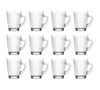 LAV 250ml Hestia Glass Mugs - Clear - 12x Latte Tea Hot Chocolate Cappuccino Espresso Drinking Mugs Glasses Set with Handle