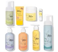 LAV KIDS 7-Piece Skincare Bundle includes Face Wash, Cream, SPF 50 Sunscreen, Shampoo, Conditioner, Leave-in, Shower Gel, in a mesh bag with hairband, scalp massager & sponge.
