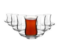 LAV Klasik Glass Turkish Tea Cups & Saucers - 115ml - Clear - 12 Piece LAV Clear