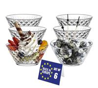 LAV Modern Crystal Glass Dessert Dishes Set 6, 330 ml, 100% Dishwasher Safe Stackable Pudding & Side Bowls