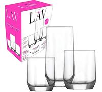 LAV Set of 18 Drinking Glasses 3 different sizes 385 ml, 310 ml, 210 ml. Water glasses for cold Drinks, Cocktails, liquors, spirits tumbler for the summer