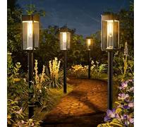 Lava Box 4 Pack Outdoor Solar Powered Garden Lights, IP65 Waterproof for Garden Walkway, Driveway, Courtyard, Pathway, Flowerbed Decoration, Warm White, Auto on/Off, Long-Lasting Illumination.