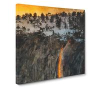 Lava Red Waterfall In Yosemite Canvas Print | Gallery Wrapped 30mm Frame Wall Art | 14x14 inches | Ready to Hang | Modern Landscape Picture | Living Room Bedroom Lounge Office