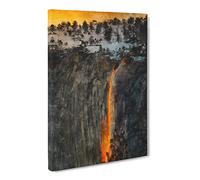 Lava Red Waterfall In Yosemite Canvas Print | Gallery Wrapped 30mm Frame Wall Art | 24x16 inches | Ready to Hang | Modern Landscape Picture | Living Room Bedroom Lounge Office