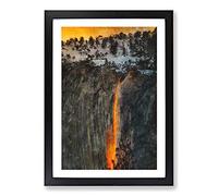 Lava Red Waterfall in Yosemite Painting Framed Print | A2 Black Framed Wall Art | Ready to Hang | Modern Landscape Picture | Living Room Bedroom Lounge Office