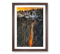 Lava Red Waterfall in Yosemite Painting Framed Print | A2 Walnut Framed Wall Art | Ready to Hang | Modern Landscape Picture | Living Room Bedroom Lounge Office