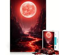 Lava River Under Blood Moon Jigsaw Puzzles 1000 Pieces Recall Boost Clean Connection Real Challenge Xmas Gift (38x52cm)
