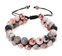 Lava Rock Pink Zebra Jasper Bracelet, Stress Relief Yoga Relaxation Bracelets, Natural Crystal Stone Healing Spiritual Bracelet,Adjustable Beaded Bracelet, Bring Good Luck Gift, Agate