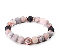 Lava Rock Pink Zebra Jasper Bracelet, Stress Relief Yoga Relaxation Bracelets, Natural Crystal Stone Healing Spiritual Bracelet,Adjustable Beaded Bracelet, Bring Good Luck Gift, Agate