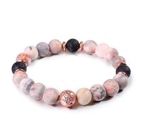 Lava Rock Pink Zebra Jasper Bracelet, Stress Relief Yoga Relaxation Bracelets, Natural Crystal Stone Healing Spiritual Bracelet,Adjustable Beaded Bracelet, Bring Good Luck Gift, Agate