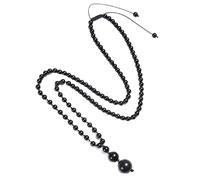 Lava Rock/Rose Quartz/Obsidian Long Beaded Necklace with Natural Malachite/Amethyst/Tiger Eye Stone Pendant Necklaces for Women Men Energy Reiki Crystals Chain, 80cm Obsidian