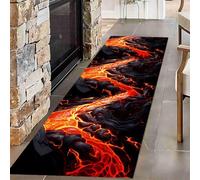 Lava Runner Rug,80x300cm, Volcanic Lava Optical Illusion Print Carpet, Black and Red Thin Long Corridor Rugs, Sleep Waking Non-Slip Durable Floor Mat, Playroom Rugs for Children Teenagers Boys