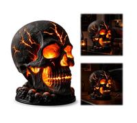 Lava Skull Lamp Night Light, Glowing Gothic Resin Statue | Striking resin skull with warm lava glow and cracked light effect. Great desk decor for spooky ambiance. USB powered.