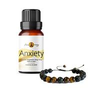 Lava Stone Aromatherapy Brown Diffuser Bracelet and Anxiety Essential Oil 10ml (Blend of Lavender, Ylang Ylang & Bergamot)