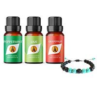 Lava Stone Aromatherapy Diffuser Bracelet and Energising Essential Oils Set 3 x 10ml | Pure Peppermint, Lime & Grapefruit Oil