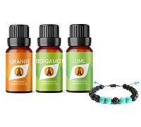 Lava Stone Aromatherapy Diffuser Bracelet and Feel Good Essential Oils Set - Pure Orange, Lime & Bergamot Oil