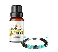 Lava Stone Aromatherapy Diffuser Bracelet and Relax & Unwind Essential Oil 10ml (Blend of Lavender, Bergamot & Lemongrass)