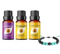 Lava Stone Aromatherapy Diffuser Bracelet and Sleep Essential Oils Set - Pure Lavender, Ylang Ylang & Chamomile (Dilute) Oil 10ml